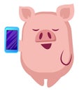 Piggy is holding a mobile phone, illustration, vector