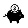 Piggy Money Bank Icon On White Background. Pig with coin icon or symbol. Royalty Free Stock Photo