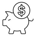 Piggy Money Bank vector icon. Line Icon isolated On White Background. Deposit symbol. Outline design Royalty Free Stock Photo