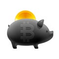 Piggy money box icon with falling bitcoin, conceptual image for worldwide cryptocurrency and digital payment system, vector illust