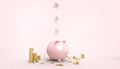 Piggy Pink bank Savings money Modern Art and watch White Concept Savings Time isolated on Pink background Royalty Free Stock Photo