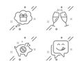 Piggy sale, Gift dream and Champagne glasses icons set. Yummy smile sign. Discounts, Receive a gift, Chin-chin. Vector Royalty Free Stock Photo