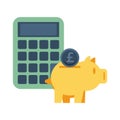 Piggy savings money with calculator and sterling pound