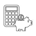 Piggy savings money with calculator and sterling pound