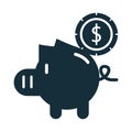 Piggy savings money with coin silhouette style