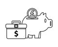 Piggy savings money with portfolio and sterling pound