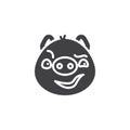 Piggy sly face emoticon vector icon