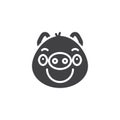 Piggy smug face emoticon vector icon