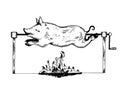 Piggy on spit engraving vector illustration