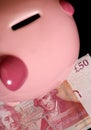 Piggybank with fifty pound note Royalty Free Stock Photo