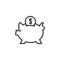 Piggybank icon, in line style on a white background