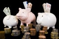 Piggybank with various currency Royalty Free Stock Photo