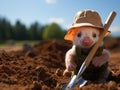 Piglet dressed as construction worker with tools