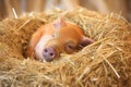 piglet nursing sow in a cozy straw nest Royalty Free Stock Photo