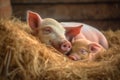 piglet nursing from sow, focus on their connection Royalty Free Stock Photo