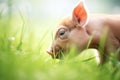 piglet sniffing in green grass Royalty Free Stock Photo