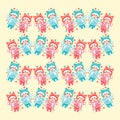 Piglets. A Christmas patterns background piglets & snowflakes. Pattern backdrop with pigs in winter clothes, ornamental backdrop.