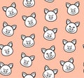 Piglets, seamless pattern, pink, vector.