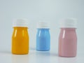 pigment resin paint in the bottle, many colors have pink, blue, and orange