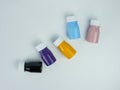 pigment resin paint in the bottle, many colors there are purple, pink, blue, orange, and black