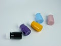 pigment resin paint in the bottle, many colors there are purple, pink, blue, orange, and black