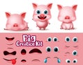 Pigs animal characters creator vector set. Pig animals character eyes and mouth editable create kit in cute facial expression. Royalty Free Stock Photo