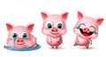 Pigs character vector set. Pig animal characters 3d elements in different pose and expressions like crying, blissful, laughing.