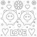 Pigs. Coloring page. Black and white vector illustration.