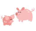 Pigs. Cute cartoon pigs, adult pig and piglet. Farm animals.