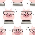 Pigs with glasses, seamless pattern