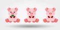 Pigs with red bows. Set. Icon. Vector illustration. Flat design Royalty Free Stock Photo