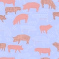 pigs vector seamless pattern isolated hand drawn illustration silhouettes