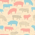 pigs vector seamless pattern isolated hand drawn illustration silhouettes