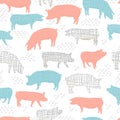 pigs vector seamless pattern isolated hand drawn illustration silhouettes