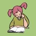 Pigtail girl reading book