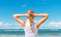 Pigtailed girl on the beach. Royalty Free Stock Photo