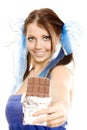 Pigtails girl suggest chocolate Royalty Free Stock Photo