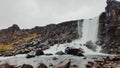 Pigvellir waterfall, view of the landscape icelandic where the two tectonic plates join, Pigvellir, Iceland