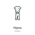 Pijama outline vector icon. Thin line black pijama icon, flat vector simple element illustration from editable clothes concept