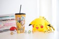 Pikachu popcorn bucket, Pokeball and mini figure model of Pokemon from gashapon, capsule toys vending