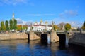 Pikalov bridge across the Griboyedov canal in the background of