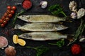 Pike fish with spices and herbs. Preparation. Royalty Free Stock Photo