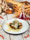 Pike-perch fish fillet with spinach creamy sauce Royalty Free Stock Photo