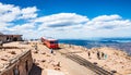 Pikes Peak Cog Railway car on top of the Pikes Peak mountain.