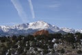 Pikes Peak with Garden of the Gods Park in Winter Royalty Free Stock Photo