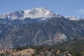 Pikes Peak over Garden of the Gods Park in Winter Royalty Free Stock Photo