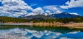 Panorama Snow-capped and forested mountains near a mountain lake, Pikes Peak Mountains in Colorado Spring, Colorado, US Royalty Free Stock Photo