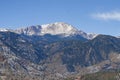 Pikes Peak View from Garden of the Gods. Royalty Free Stock Photo