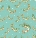 Pikes. Queen pike. Seamless pattern.