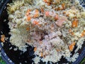 pilaf in a cauldron during the daytime in summer. Royalty Free Stock Photo